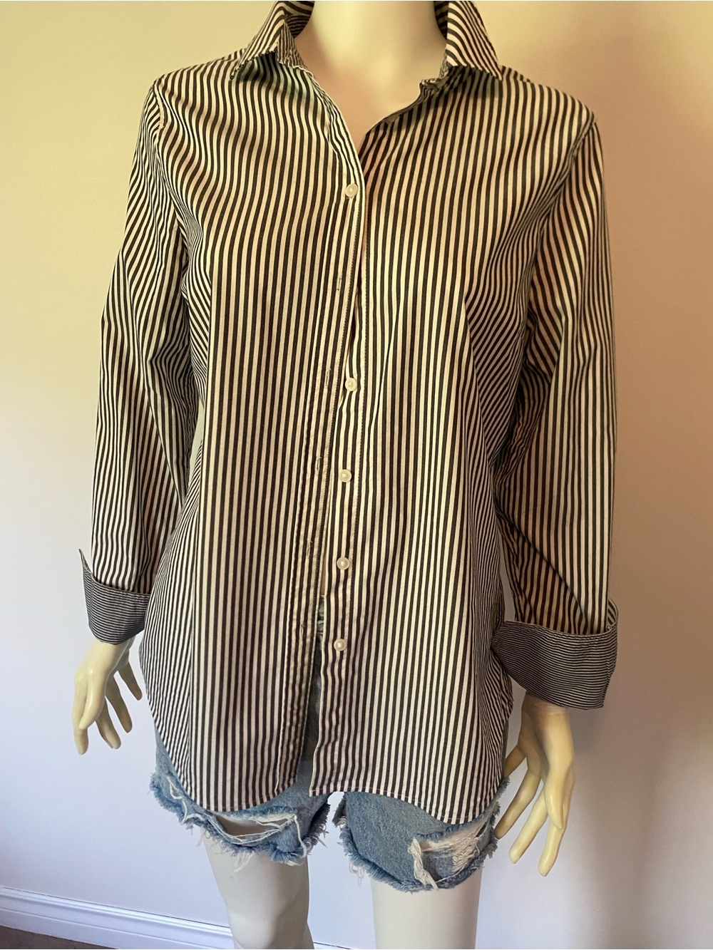 Banana Republic Black and White Vertical Stripe Button-Down Shirt